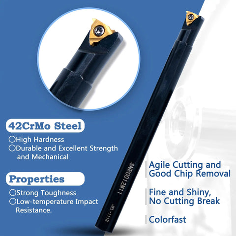 Pro Grade 21 Piece Lathe Tool Set With 7 Half Inch Turning Bars And 14 Indexable Golden Carbide Inserts For Precise Threading And Boring