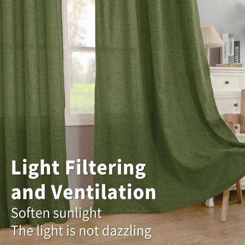 Dark Green Faux Linen Curtains For Kitchen Window Light Filtering Textured Drapes With Rod Pocket And Back Tab 2 Panel Set Each Panel 42 Inches Wide By 40 Inches Long Olive Toned Cafe Office Vibe installed in a room