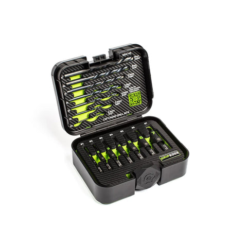 14 Piece G-FORS Extractor Set With Left Hand Drill Bits in foam case showing laser marked sizes and premium S2 steel