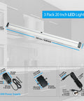 Wave On Wave Off Under Cabinet LED Lighting Kit with Dimmable 3 Pack 20 Inch Strips shown with dimensions and components