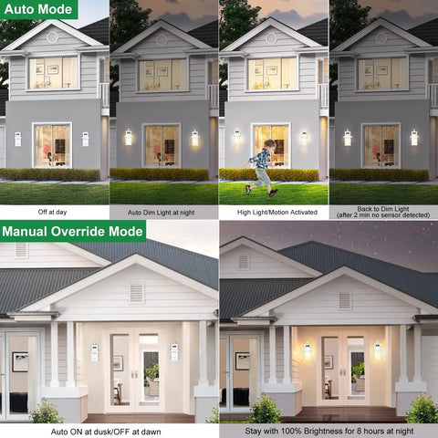 Two Pack Motion Sensor LED Outdoor Wall Lights Dusk To Dawn Exterior Lanterns Matte White Waterproof Front Porch Lights