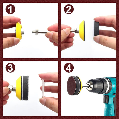 Step-by-step assembly of Heavy Duty 240 Plus 8 Pcs Sanding Discs Pad Kit for 2 Inch Die Grinder and Drill Sander Attachments.