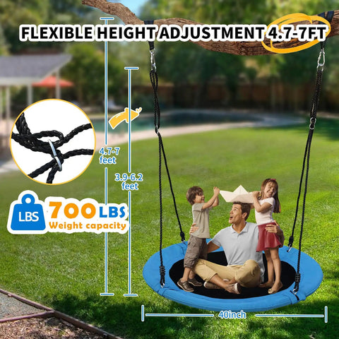 40 Inch Saucer Tree Swing For Kids And Adults, Heavy Duty 700 Lb Capacity Disc Swing with Adjustable Ropes in Backyard