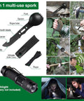 7 in 1 multi-use spork shown with functions labeled; part of 35 In 1 Survival Kit With First Aid Essentials For Camping And Outdoors.