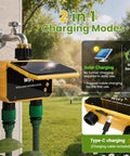 Solar Powered Smart Sprinkler Timer With WiFi For Garden Hose Dope Two Zone Irrigation System attached to outdoor faucet