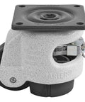 Heavy Duty Plate Mounted Swivel Leveling Caster With No Sweat Height Adjustment And 50mm Nylon Wheel, cast aluminum body.