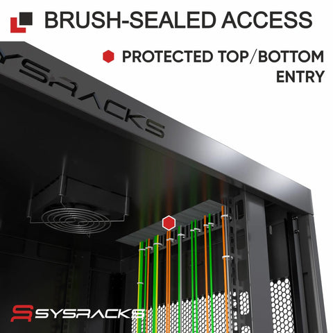 Heavy Duty 9U Wall Mount Server Rack Cabinet With 19 Inch Mounting And 24 Inch Depth showing brush-sealed access for top and bottom entry.