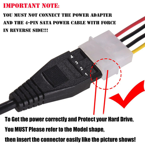 Plug And Play SATA IDE USB Two Point Zero Hard Drive Adapter Cable with External Power Supply connector alignment warning