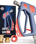 Swivel Gun Pro High Pressure Washer Handle with red and blue design, three-eighths inch male plug, and one-quarter inch quick connector.