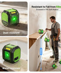 Rechargeable Green Cross Line Laser Level With 100Ft Reach, Self Leveling, 110 Degree Horizontal And Vertical Beams, Includes 60 Inch Tripod, Magnetic Bracket, Target Plate, Pro Grade Tool For Picture Hanging And Do It Yourself Home Projects, dust-resistant and water-resistant