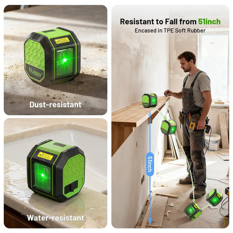 Rechargeable Green Cross Line Laser Level With 100Ft Reach, Self Leveling, 110 Degree Horizontal And Vertical Beams, Includes 60 Inch Tripod, Magnetic Bracket, Target Plate, Pro Grade Tool For Picture Hanging And Do It Yourself Home Projects, dust-resistant and water-resistant