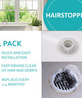 Straight Up The Best Bathtub Drain Guard Quick Install Shower Hair Catcher Keeps Drains Totally Clear While Helping Water Flow Smooth For Zero Grind Reliable Everyday Bathroom Care shown installed above a drain and with debris.