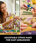Brick Built Wildflower Bouquet Building Set For Adults Realistic Faux Flowers For Indoor Home Decor Desk Or Kitchen Display Creative Gift Idea For Birthdays And 18 Plus Vase Not Included, adjustable stems