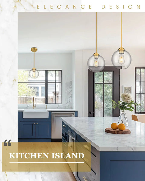 Gold Pendant Lights For Kitchen Island With Clear Glass Globe Shade Modern Farmhouse Hanging Light Fixtures Over Island