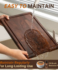 Heavy Duty End Grain Walnut Cutting Board Set Premium Wood Chopping Block For Kitchen Cooking Food Prep, washing under faucet.