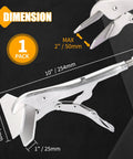 Heavy Duty 10 Inch Locking Sheet Metal Clamps dimensions showing 10 inch length and 2 inch max grip, high carbon steel
