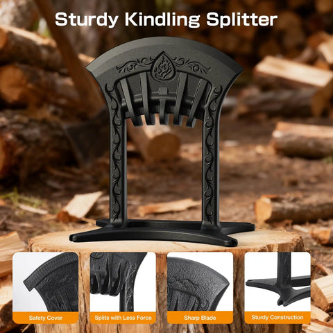 Kindling Splitter For Wood No Axe Needed Manual Cast Iron Log Splitter With Safety Cover in forest setting
