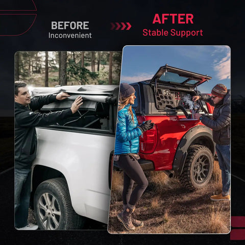Before and after using 12 Inch 24 Lb Gas Shocks Struts Lift Supports For Truck Camper Shell Leer Topper Window Cap