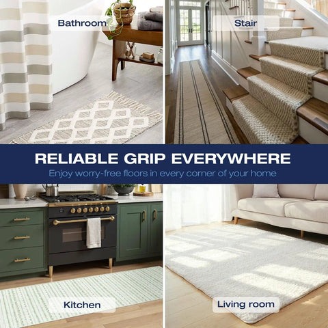 Non Slip Rug Grippers Set Of 12 For Area Rugs With Washable Backing, Double Sided Adhesive Carpet Tape For Hardwood Floors And Tiles, Keeps Rugs In Place And Prevents Curling, Home Decor Essentials