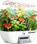 Indoor Hydroponics Growing System Kit With 17 Pod Garden, featuring full spectrum grow light and dual fan circulation on a counter