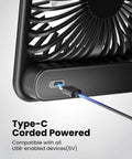 Close-up of USB Desk Fan With Dope 7 Blade Design High Airflow Yet Ultra Quiet Personal Cooler with USB-C corded power connection