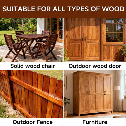 Water Based Wood Stain And Sealer In One With Detachable Brush For A Buttery Smooth Black Walnut Finish On Diy Furniture And Hassle Free Cabinet Touchups, featuring solid wood chair, outdoor door, fence, and furniture.