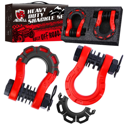 Heavy Duty Three Quarters Inch D Ring Shackle 70,000 Lb Break Strength With Seven Eighths Inch Pin Isolator And Washer Kit For Tow Strap Winch Off Road Vehicle Recovery Red Two Pack