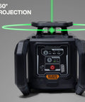 Green Self Leveling Rotary Laser Level Kit With Plumb Spot For Pro Grade Precision In Horizontal And Vertical Alignment, 1150 Foot Range With Detector, Rechargeable, Tripod, 9 Foot Grade Rod, Carrying Case, Class 3R, 360° projection