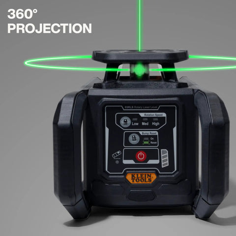 Green Self Leveling Rotary Laser Level Kit With Plumb Spot For Pro Grade Precision In Horizontal And Vertical Alignment, 1150 Foot Range With Detector, Rechargeable, Tripod, 9 Foot Grade Rod, Carrying Case, Class 3R, 360° projection