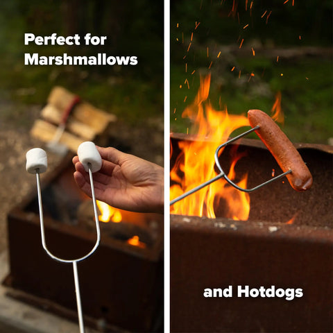 Six Pack 40 Inch Solid Steel Camp Forks With Wooden Handles For Fire Pit Roasting Marshmallows And Kebabs Heavy Duty Camping Gear