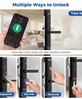 Sliding Glass Door Lock With Fingerprint And App Control Smart Mortise Lock With IC Card Keys And Anti Peep Touchscreen installed on door
