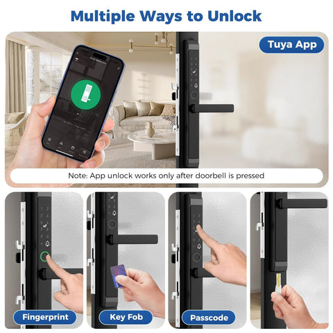 Sliding Glass Door Lock With Fingerprint And App Control Smart Mortise Lock With IC Card Keys And Anti Peep Touchscreen installed on door