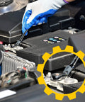 Using 20 Piece SAE And Metric Ratcheting Wrench Set With Chrome Vanadium Steel in car engine bay, close-up view of wrench in action.
