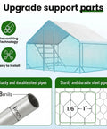 Large Metal Chicken Run Walk-In Coop 9.8 Ft Long By 6.5 Ft Wide By 6.5 Ft High For 15-20 Hens with stability corner braces