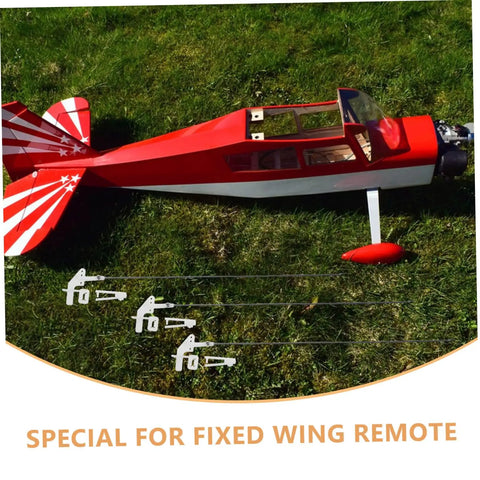 Fixed wing aircraft model with 20 Sets Fixed Wing Airplane Control Horns Pushrods And Linkage Stoppers Kit displayed.