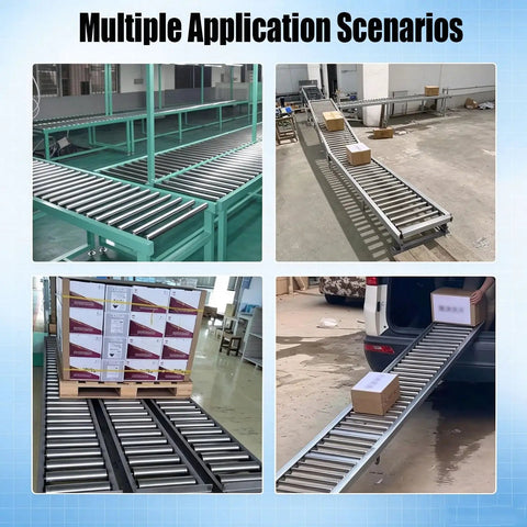 Multiple conveyor setups using Heavy Duty Conveyor Roller 1.5 Inch Diameter, 18 Inch Length, Galvanized End Silver, Replacement Part for Roller Conveyor Systems, Supports 15 to 100 kg, Low Noise, 201 Stainless Steel Rollers for Garages, Warehouses, Docks