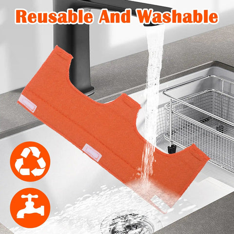 Reusable and washable hard hat liner in sink showcasing water resistance, bright orange color, and flame retardant properties.