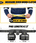 Person measuring waist with Built Tough Tool Belt Set With Suspenders And Pro Vest Ultra 20 Pouches, 1200D Ballistic Nylon.