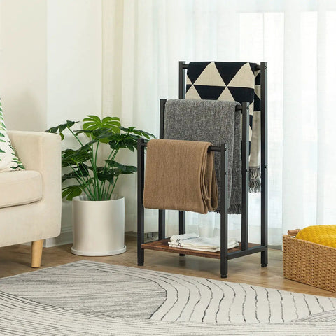 Free Standing Towel Rack And 3 Tier Blanket Organizer Space Saver For Home No Clutter Industrial Metal Drying And Display Rack