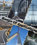 Collage showcasing applications of Industrial Rebar Circle Bending Machine in construction, railroads, electric power, and tunnels.