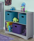 Two Large Open Shelves Toy Organizer Bookcase With Beadboard Side Panels Gray Finish Holds Up To 75 Lbs Total Durable Kids Room Storage