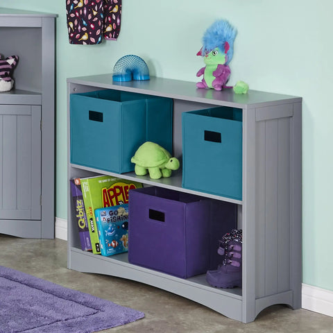 Two Large Open Shelves Toy Organizer Bookcase With Beadboard Side Panels Gray Finish Holds Up To 75 Lbs Total Durable Kids Room Storage
