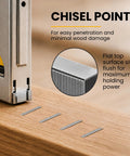 Workhorse Heavy Duty 3/8 T50 Staples For Staple Guns showing chisel point for easy penetration on wood.
