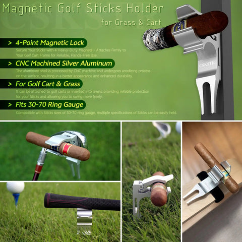 2 Pack Magnetic Sticks Holder For Golf Cart And Grass With Four Point Lock And Sponge Pad Protection in shiny silver finish