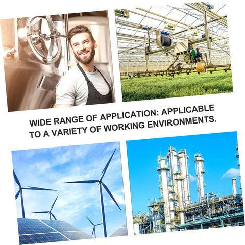 Collage of industrial applications: brewery, greenhouse agriculture, wind turbines, and oil refinery with text on versatility.