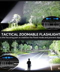 S2000 LED Flashlight Ultra Bright Mid Size Tactical Torch With Zoom 3 Modes Water Resistant Built For Home Emergencies Everyday Carry Ready Outdoor Adventures Anywhere shining beam over trees and road