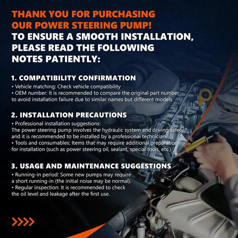 Installation guide for Power Steering Pump 21-5341 Replacement For Honda Accord 2003-2007 with engine diagram in background.