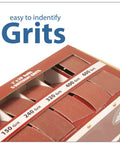Emery cloth sandpaper dispenser in a red box with five grit rolls (150–600 Grit).