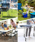 Heavy Duty Folding Table Extenders And Steel Risers For Straight Or Bent Legs Adjustable Height Extensions 4 Pack used for various settings.