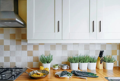 White kitchen cabinets with 30 Pack Solid 5 Inch Square Cabinet Handles Oil Rubbed Bronze Drawer Pulls for modern look.